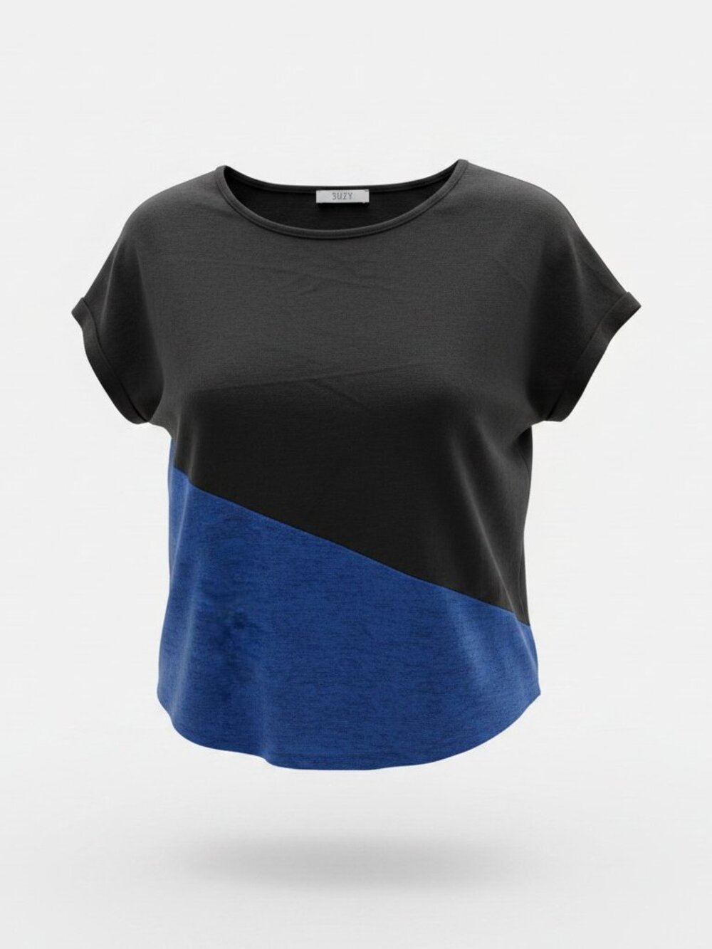 Suzy Shier Black & Royal Blue Colourblock Short Sleeve Top - Medium